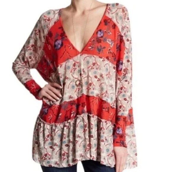 Free People Isabella Floral Cherry Tunic Top - Picture 1 of 12
